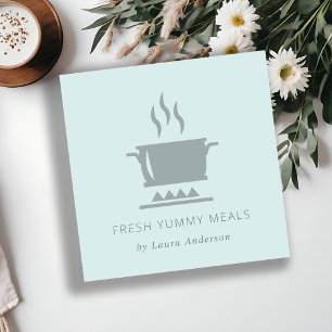 CARTÃO DE VISITA QUADRADO CAPTURA MÍNIMA DE CHEF DE REFEIÇÃO DE POTE AZUL DE