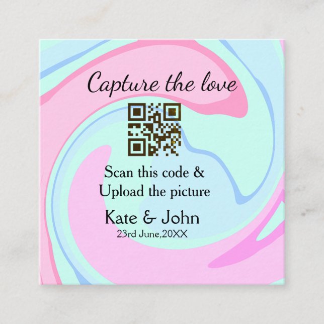 Cartão De Visita Quadrado Capturar a combinação azul-rosa do marble add QR s (Frente)