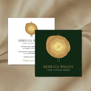 Cartão De Visita Quadrado Carimbo Verde e Dourado Elegante Carimbo Crônica M