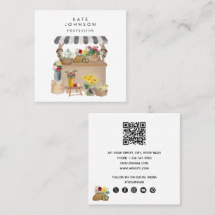 Cartão De Visita Quadrado Carrinho de Flor de Mercado do Aquecedor