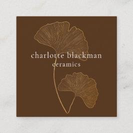 Cartão De Visita Quadrado Cartão Quadrado Castanho de Código QR Folha Modern