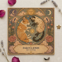 Cartão Quadrado Tarot Pet Sitter Corgi Siamês Fofo