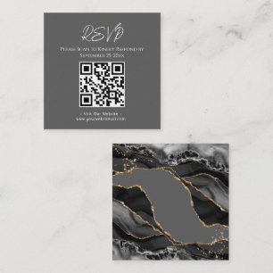 Cartão De Visita Quadrado Casamento Dourado com Glitter de Agate Preto do Si