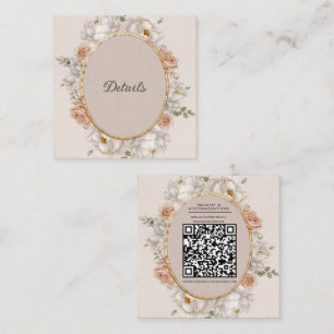 Cartão De Visita Quadrado Casamento Floral Peônia Branca e Rosa Rubor