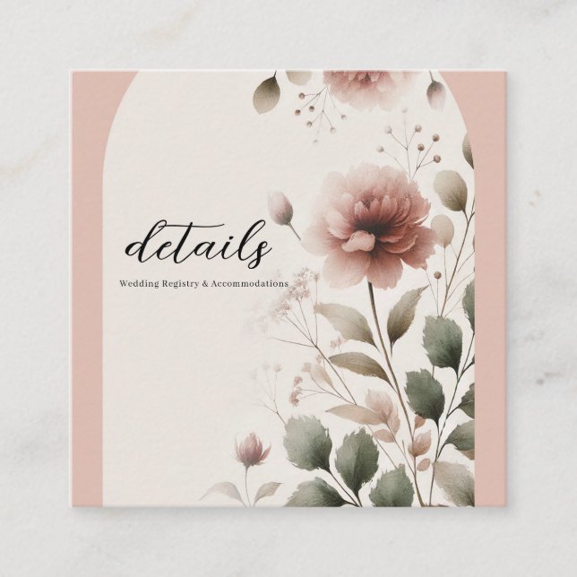 Cartão De Visita Quadrado Casamento verde-verde-verde-rosa-Rosa do deserto (Frente)