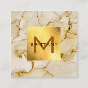 Cartão De Visita Quadrado Castanho Castanho-Ouro Personalizado