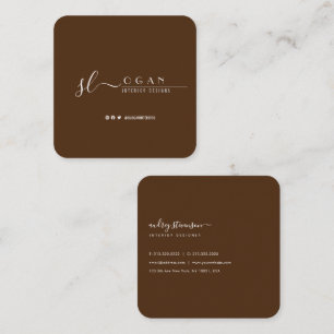 Cartão De Visita Quadrado Castanho de Assinatura Chic Profissional