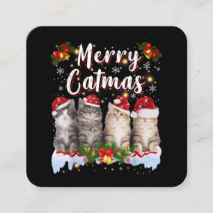 Cartão De Visita Quadrado Cat Christmas Santa Hat Engraçado Feliz Catmas