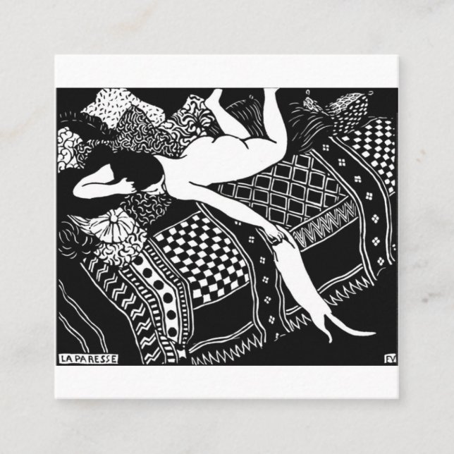 Cartão De Visita Quadrado Cat Felix Vallotton Lady Bed Laziness La Paresse (Frente)