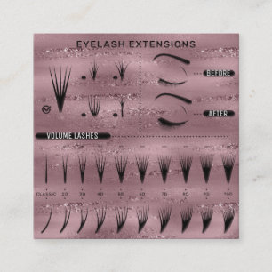 Cartão De Visita Quadrado Catálogo Rosa Comprado do Eyelash Extension Studi