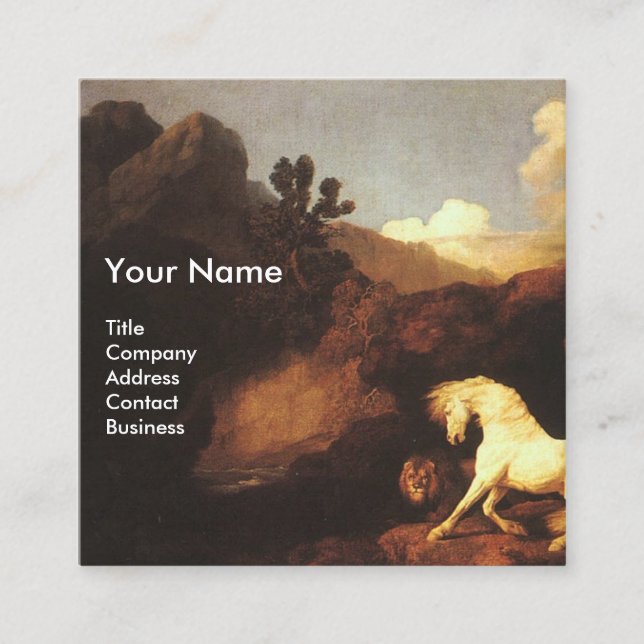 CARTÃO DE VISITA QUADRADO CAVALO BRANCO E LEÃO/SÍMBOLO VETERINÁRIO CADUÊS (Frente)