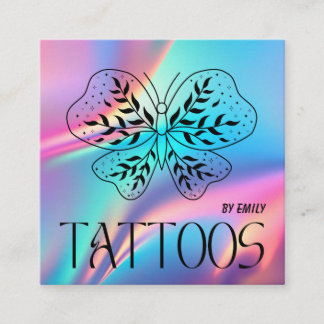 Cartão De Visita Quadrado Celestial Butterfly Tatto Salon Holographic