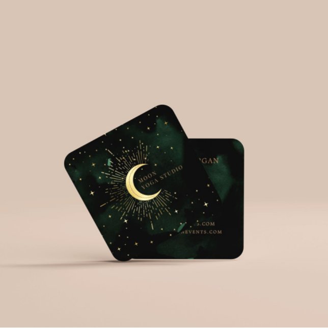Cartão De Visita Quadrado Celestial Emerald Crescent Moon (Criador carregado)