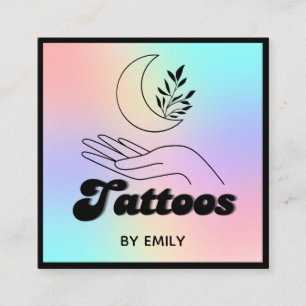 Cartão De Visita Quadrado Celestial Moon Tattoo Salon Holographic