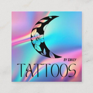 Cartão De Visita Quadrado Celestial Tatuagem Salon Moon Holographic