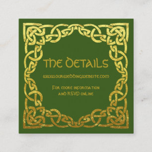 Cartão De Visita Quadrado Celta Casamento Verde   Falsos Detalhes Dourados W