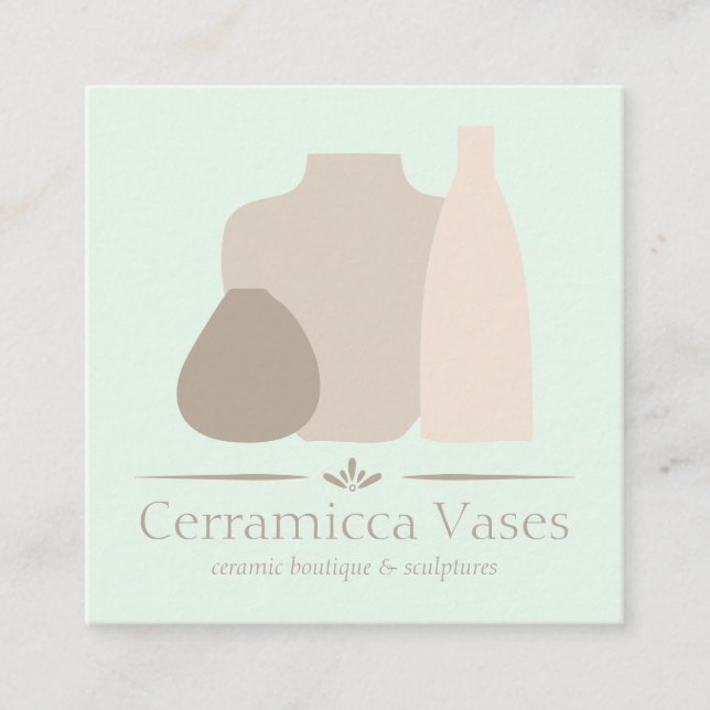 Cartão De Visita Quadrado Cerâmica de porcelana de marfim artesanal verde (Frente)