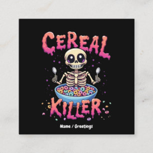 Cartão De Visita Quadrado Cereal Killer Breakfast Cereal Engraçado Skeleton