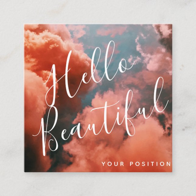 Cartão De Visita Quadrado Céu Azul Suave e Nuvens Rosa (Frente)