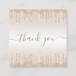 Cartão De Visita Quadrado Champagne Glitter Derrubando Elegante Obrigado Cre