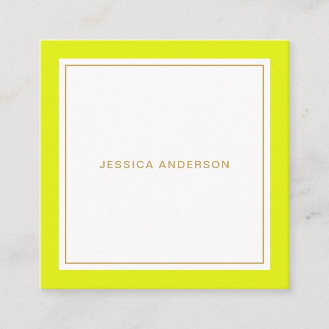 Cartão De Visita Quadrado Chartreuse E Dourada Feminina Elegante (Frente)