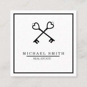Cartão De Visita Quadrado Chave Vintage Logotipo de chave do avaliador imo