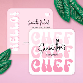 Cartão De Visita Quadrado Chef de padaria Trendy Retro Rosa Girassol Caterin
