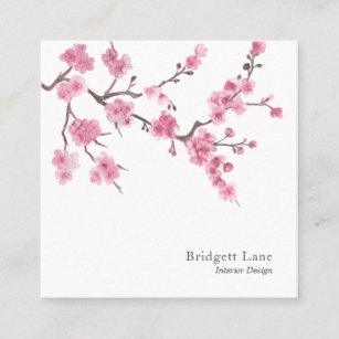 Cartão De Visita Quadrado Cherry Blossom Bloom   Rosa