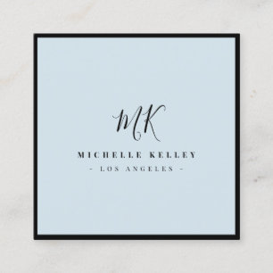 Cartão De Visita Quadrado Chic Clássico Azul Dusty Monograma Mínimo de Luxo