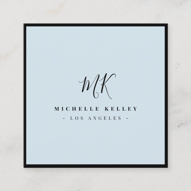 Cartão De Visita Quadrado Chic Clássico Azul Dusty Monograma Mínimo de Luxo (Frente)