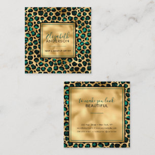 Cartão De Visita Quadrado Chic Dourado Teal Leopard Imprima moon Moderno
