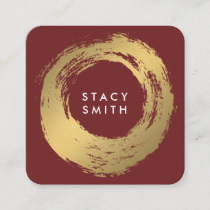 Cartão De Visita Quadrado Chic Faux Dourado Bruto Profundo Vermelho
