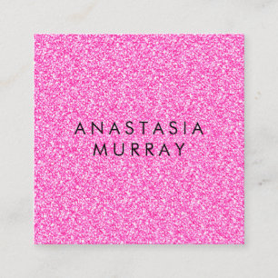 Cartão De Visita Quadrado Chic, Girly & Glam Black Hot Pink Sparkles