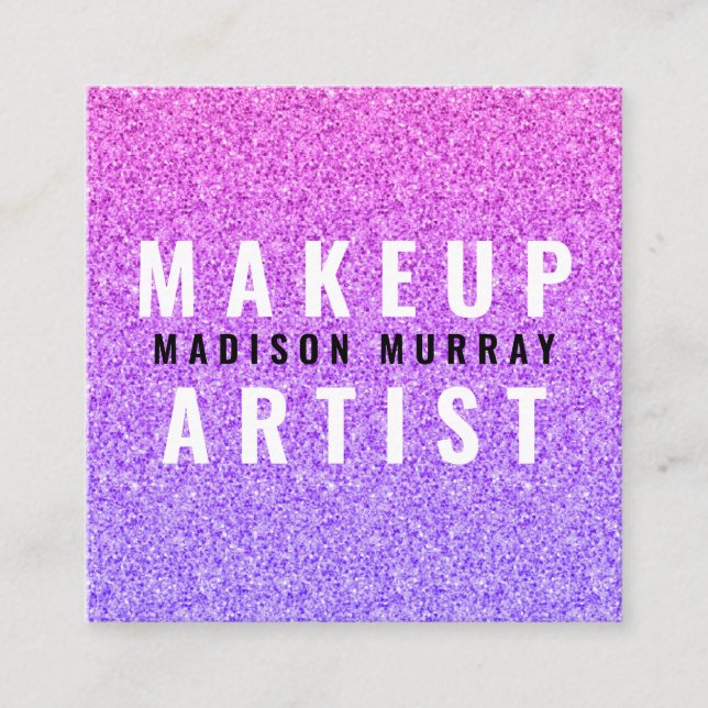 Cartão De Visita Quadrado Chic Glam Lilac Purple Glitter Makeup Artista (Frente)