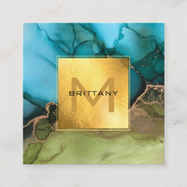 Cartão De Visita Quadrado Chic Gold Foil Black and Teal Custom DIY