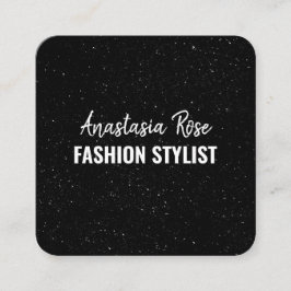 Cartão De Visita Quadrado Chic Moderno Preto Branco Minimalista Brilho Galáx
