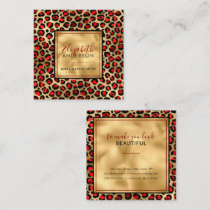 Cartão De Visita Quadrado Chic Red Leopard Imprima Moda Moderna
