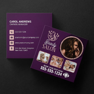 Cartão De Visita Quadrado Chic Rose Gold Spa de Beleza Cabelo Unha Maquiagem
