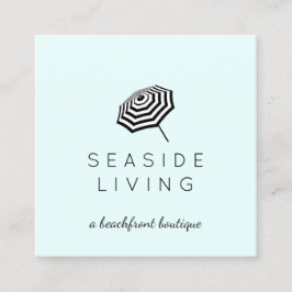 Cartão De Visita Quadrado Chic Striped Beach Logrella Logo Mint