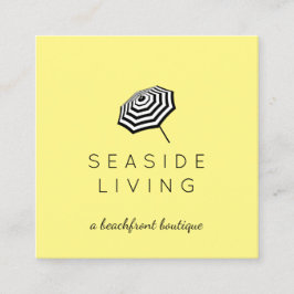 Cartão De Visita Quadrado Chic Striped Beach Umbrella Logo Amarelo
