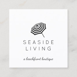 Cartão De Visita Quadrado Chic Striped Beach Umbrella Logo Boutique