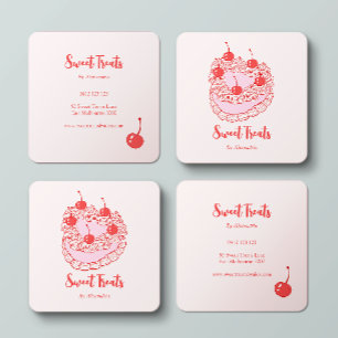 Cartão De Visita Quadrado Chic Vintage Heart Cake Bakery Chef