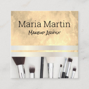 Cartão De Visita Quadrado Chic Watercolor   Makeup Artist   Conjunto de maqu