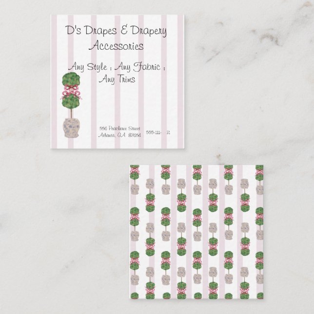 Cartão De Visita Quadrado Chinoiserie Rosa Ginger Jar Jars Topiary Square B (Frente/Verso)