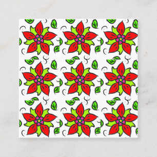Cartão De Visita Quadrado Chique Floral Vermelho
