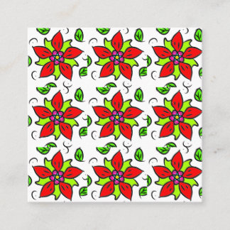 Cartão De Visita Quadrado Chique Floral Vermelho