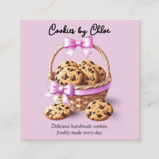 Cartão De Visita Quadrado Chocolate Chip Cookies in Basket with Pink Bow