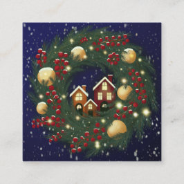 Cartão De Visita Quadrado Christmas wreath with pine branches