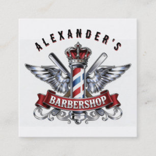 Cartão De Visita Quadrado Chrome Barber Pole e Coroa Personalizado