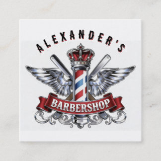 Cartão De Visita Quadrado Chrome Barber Pole e Coroa Personalizado